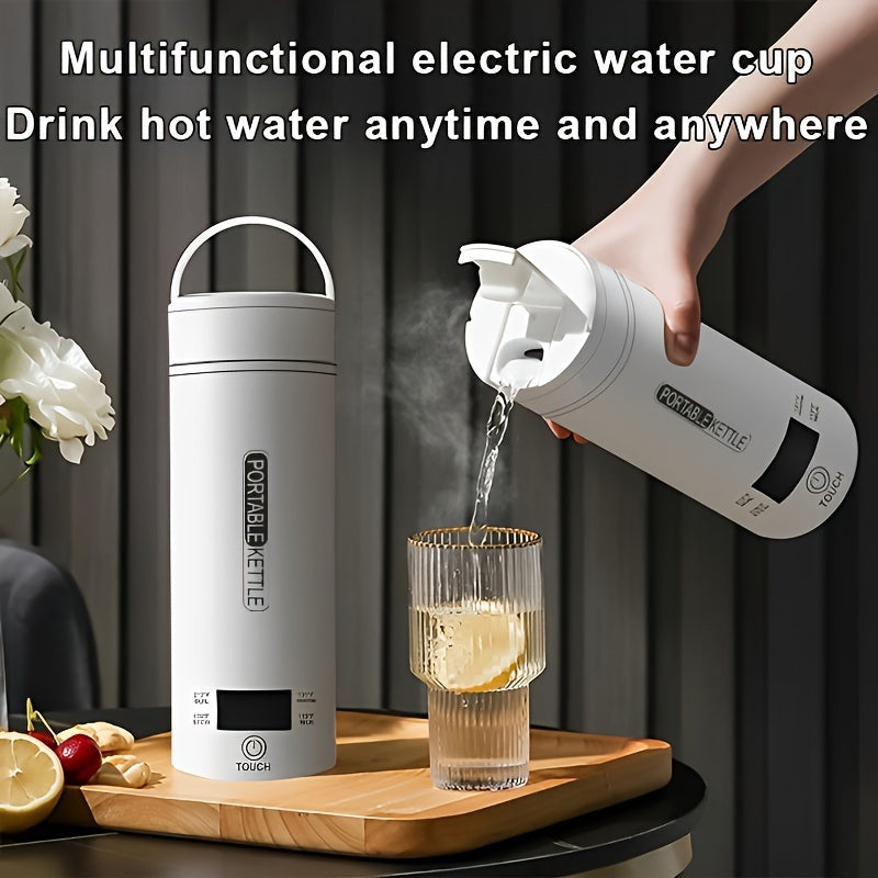 500ml Portable Stainless Steel Electric Kettle with Automatic Shut-Off, 4 Heating Settings, White