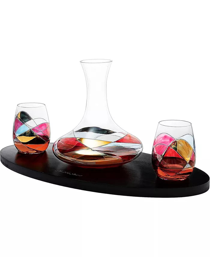 Artisanal Hand Painted Decanter Wine Glass Set