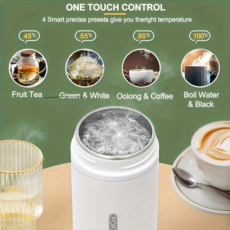 500ml Portable Stainless Steel Electric Kettle with Automatic Shut-Off, 4 Heating Settings, White