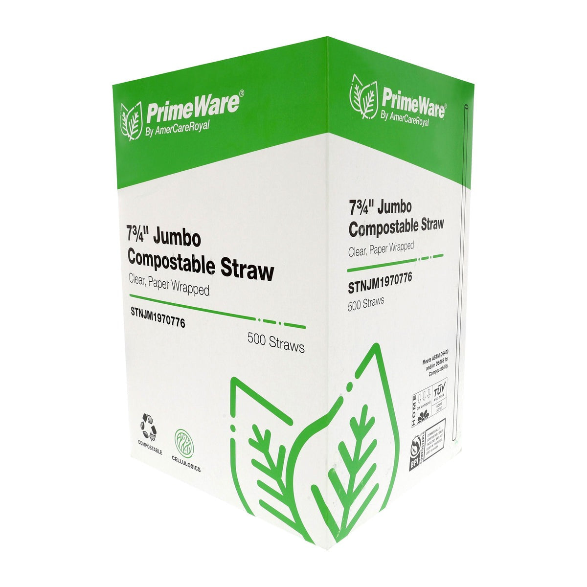 AmerCare 7.75", Jumbo Clear Paper Wrapped Compostable Cellulosic Straw, 24/500/Case