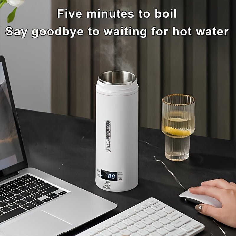 500ml Portable Stainless Steel Electric Kettle with Automatic Shut-Off, 4 Heating Settings, White