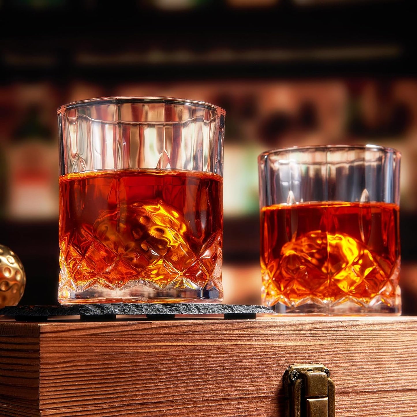 Funny Golf Gift for Men - for Him | Husband | Friend - Engraved Whiskey Glass Set, Golf Ball Whiskey Chillers & Glasses with Wood Gift Box Birthdays, Bachelor Parties Anniversaries Gifts